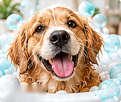 Pies podczas kąpieli w pianie — SPA PSA Pies podczas kąpieli w pianie — SPA PSA